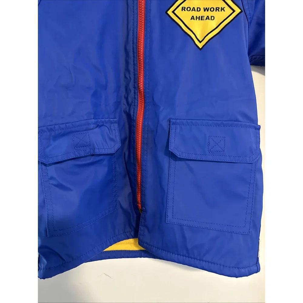 Wippette Kids Hooded Rain Coat Jacket Boys Size 3 Blue Road Work Fleece Lined